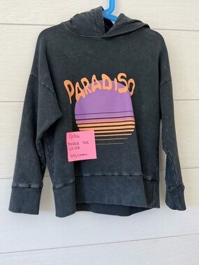 Paradiso Graphic Hoodie Sweatshirt - Black with Purple & Orange Print